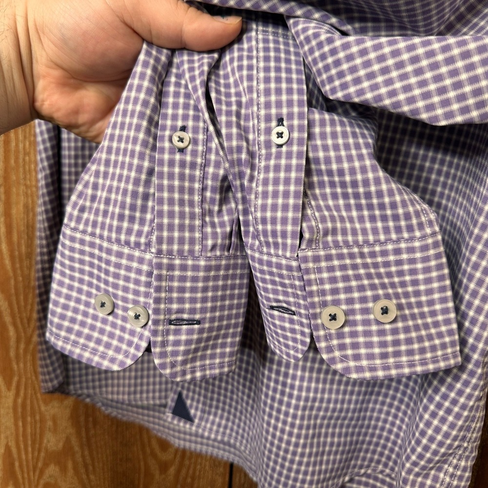 UNTUCKit Mens Medium Purple White Gingham Plaid Long Sleeve Button Down Shirt - Picture 5 of 7